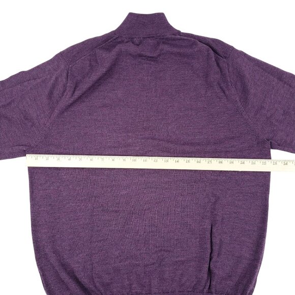 Peter Millar Sweater Men Large Merino Wool Quarter Zip Mock Neck Purple Pullover - Picture 7 of 9